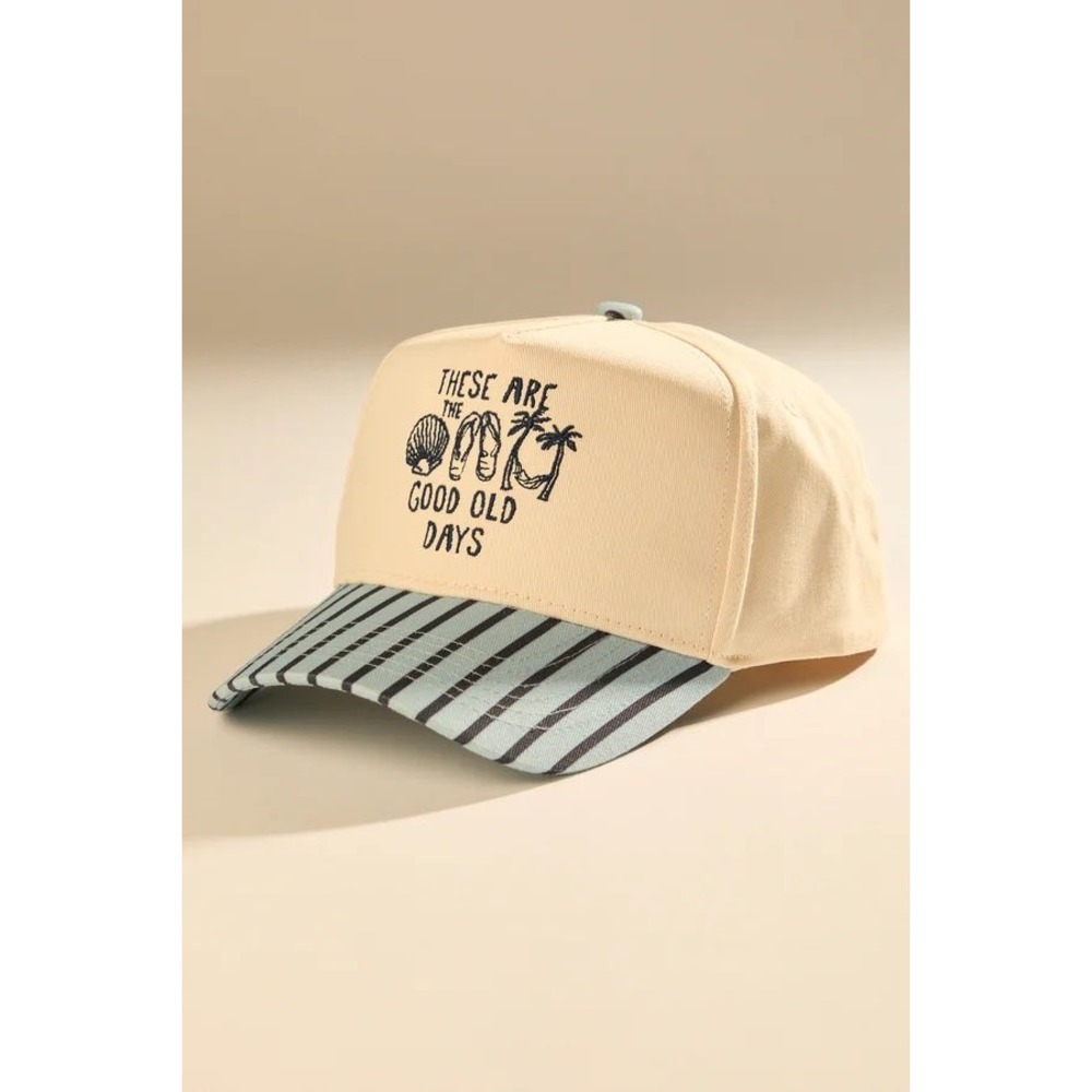 Altar'd State Good Old Days Trucker Hat Cream Blue Striped Brim Beach Snapback